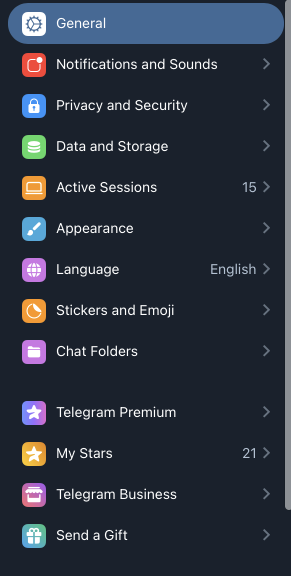 Telegram Settings panel with Telegram Premium and Telegram Business entries highlighted.